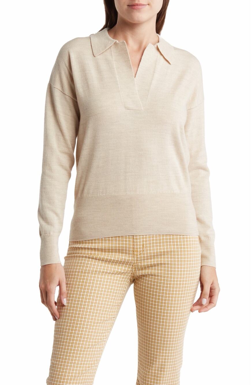 Madewell Cream Merino Wool Polo Sweater - Excellent neutral chic office